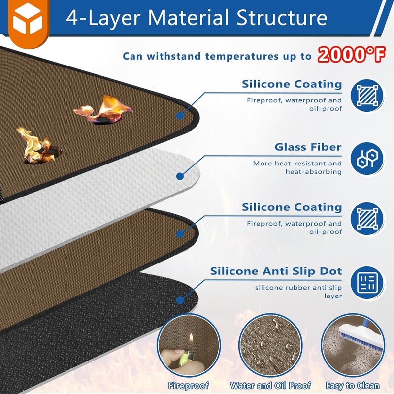 Anze 20" Tabletop Fire Pit Mat, 4 Layers Round Fireproof Mat Campatible with Solo Stove Melsa XL, Heat Resistant Small Rug for BBQ Grill, Non Slip Resuable Pad Solo Stove Accessories - Image 3